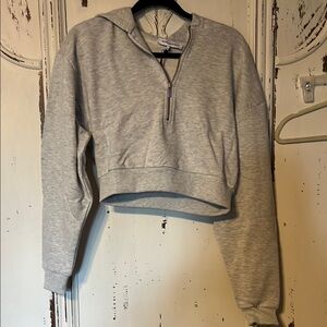 WeWoreWhat Gray Cropped Polo Sweatshirt
